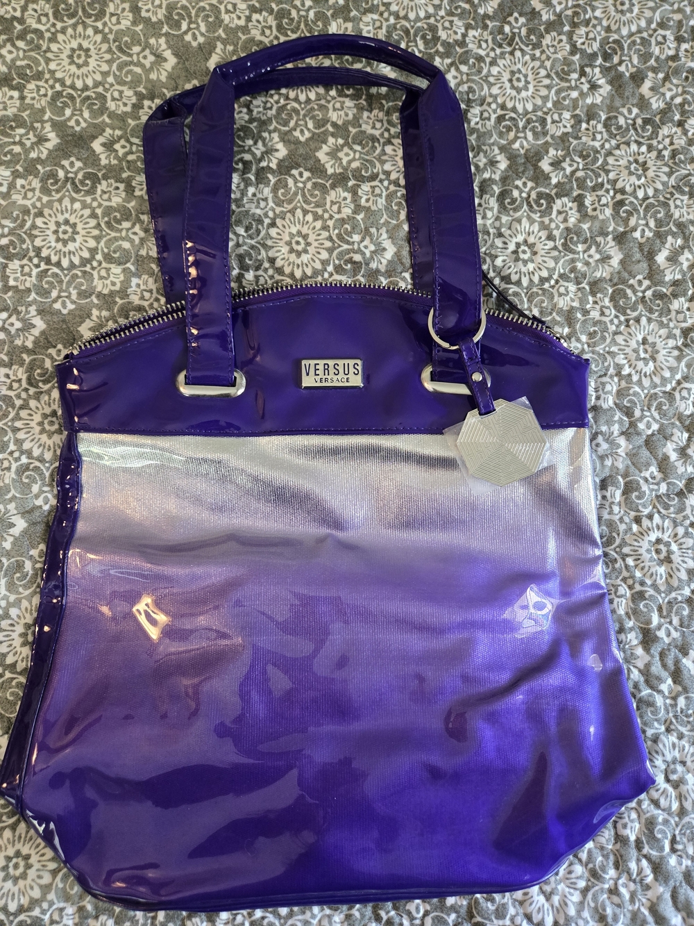 Versus Versace Purple Ombre Patent Tote with Silver Accent
